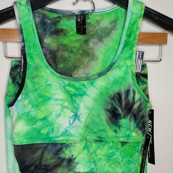 Tie Dye Neon Green & Charcoal Work Out Set M - Picture 3 of 6